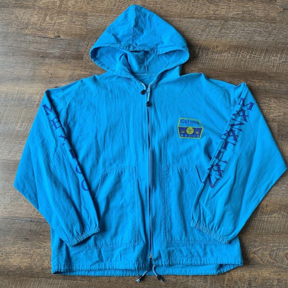 Vintage Corona Mazatlan Mexico Beach Club Anorak Baha Hoodie Zip Up 80s/90s L